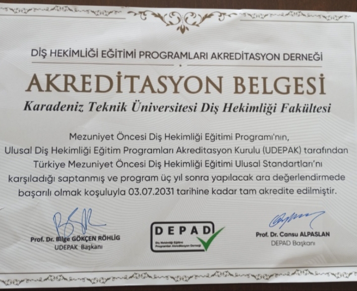 Karadeniz Ü DHF 6 yıl süre ile Akredite edilmiştir.